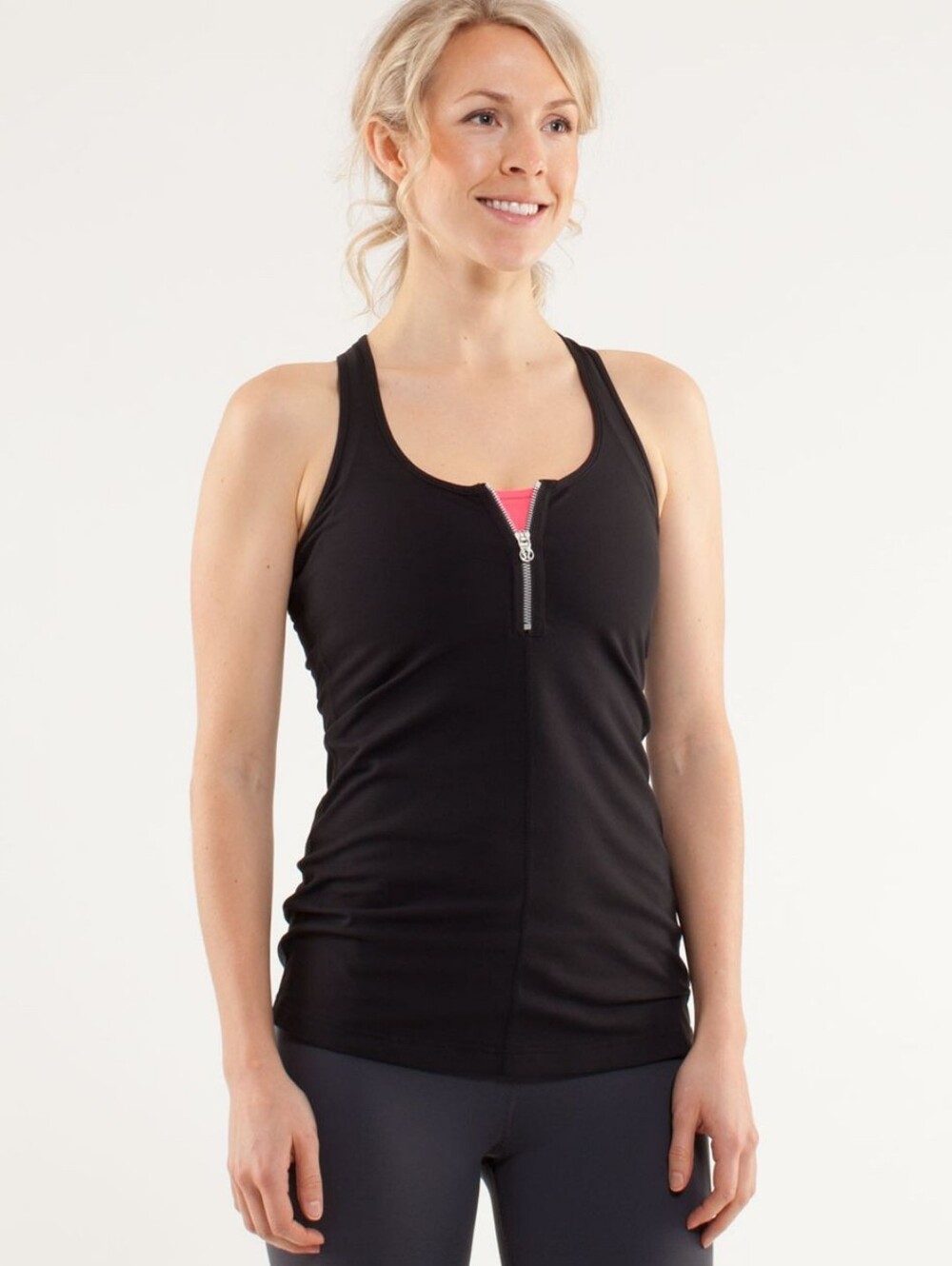 Lululemon Cool Racerback Zipper Front Tank Black 6/8 M/L EUC